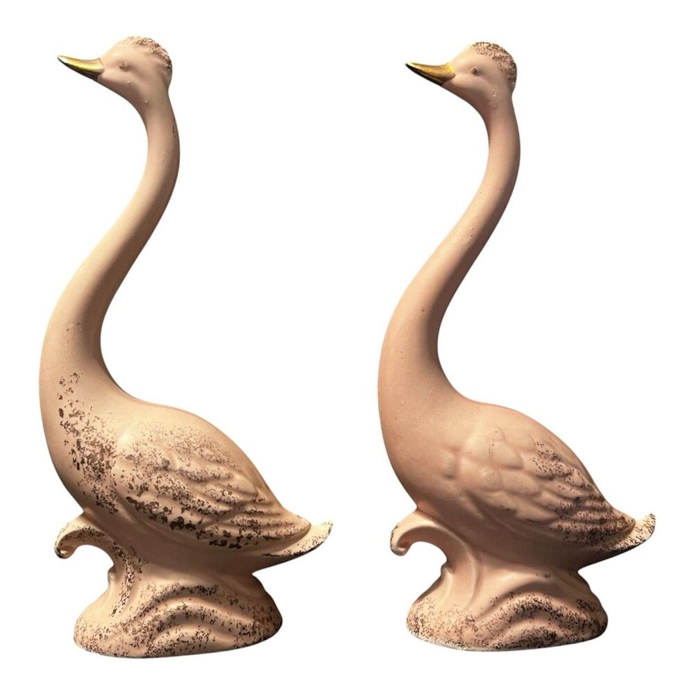 Vintage Wales Made in Japan Pink Swan Gold Accents Figurines Pair Ceramic